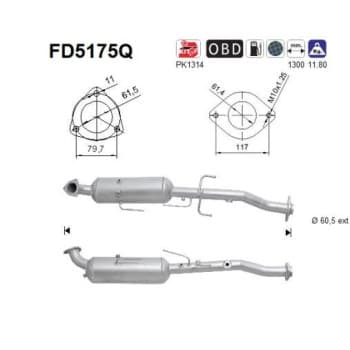 Filtre à particules diesel, système d'échappement FD5175Q AS