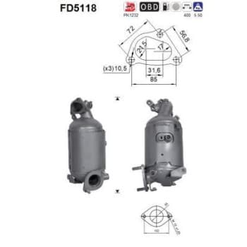 Filtre à particules diesel, système d'échappement FD5118 AS