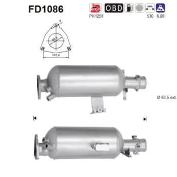 Filtre à particules diesel, système d'échappement FD1086 AS