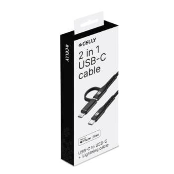 Celly 2 en 1 USB-C > USB-C + Câble Lightning