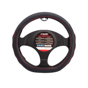 Simoni Racing Couvre Volant Forme D - Eco-Cuir Noir + Coutures Rouges - 35-37cm