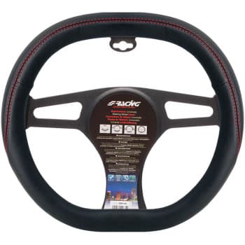 Housse de volant Simoni Racing F&F - Cuir écologique noir + surpiqûres rouges - 37-39 cm - Forme carrée