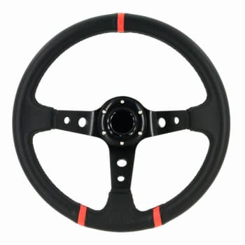 Volant sport universel &#39;Deep-Dish&#39; - Ø350mm - Cuir noir + Rayons noirs + rayures rouges