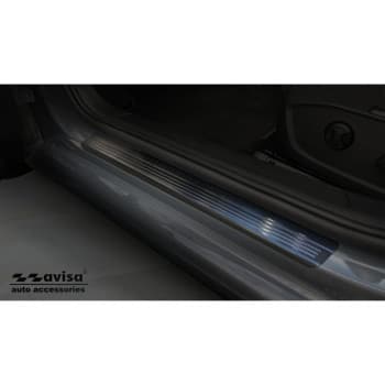 Seuils de portes Inox noirs adaptables pour Volkswagen Golf VIII HB 2020 - &#39;Lines&#39; Acier Brossé - 4 pièces