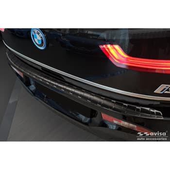 Protecteur de pare-chocs arrière en acier inoxydable noir pour BMW i3 (i01) Facelift 2017- &#39;Ribs&#39;