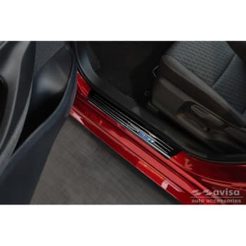 Seuils de portes Inox noirs adaptables à Toyota Yaris IV Hatchback 2020- &#39;Hybrid&#39; - 4 pièces