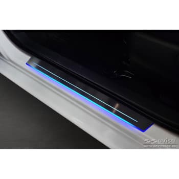 Seuil de porte universel noir en acier inoxydable avec éclairage LED bleu - 2 pièces - 44,8 x 4 cm